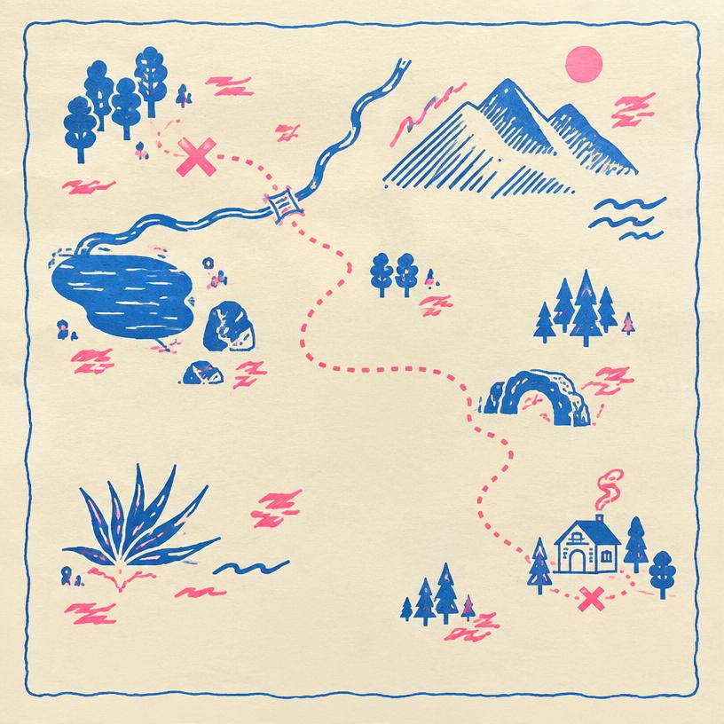 Risograph hand-drawn treasure map